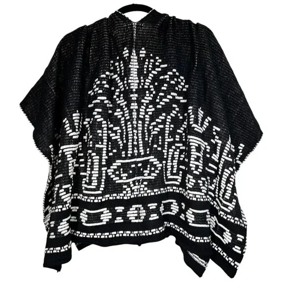 Soft Surroundings Womens Black Aztec Stretch Stitch Tribal Wrap Poncho One Size - Picture 3 of 16